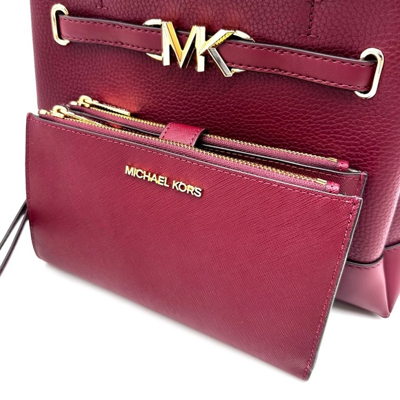 Michael Kors Reed Small Satchel Crossbody Bag & LG Double Zip Wallet Dark Cherry - Picture 13 of 16